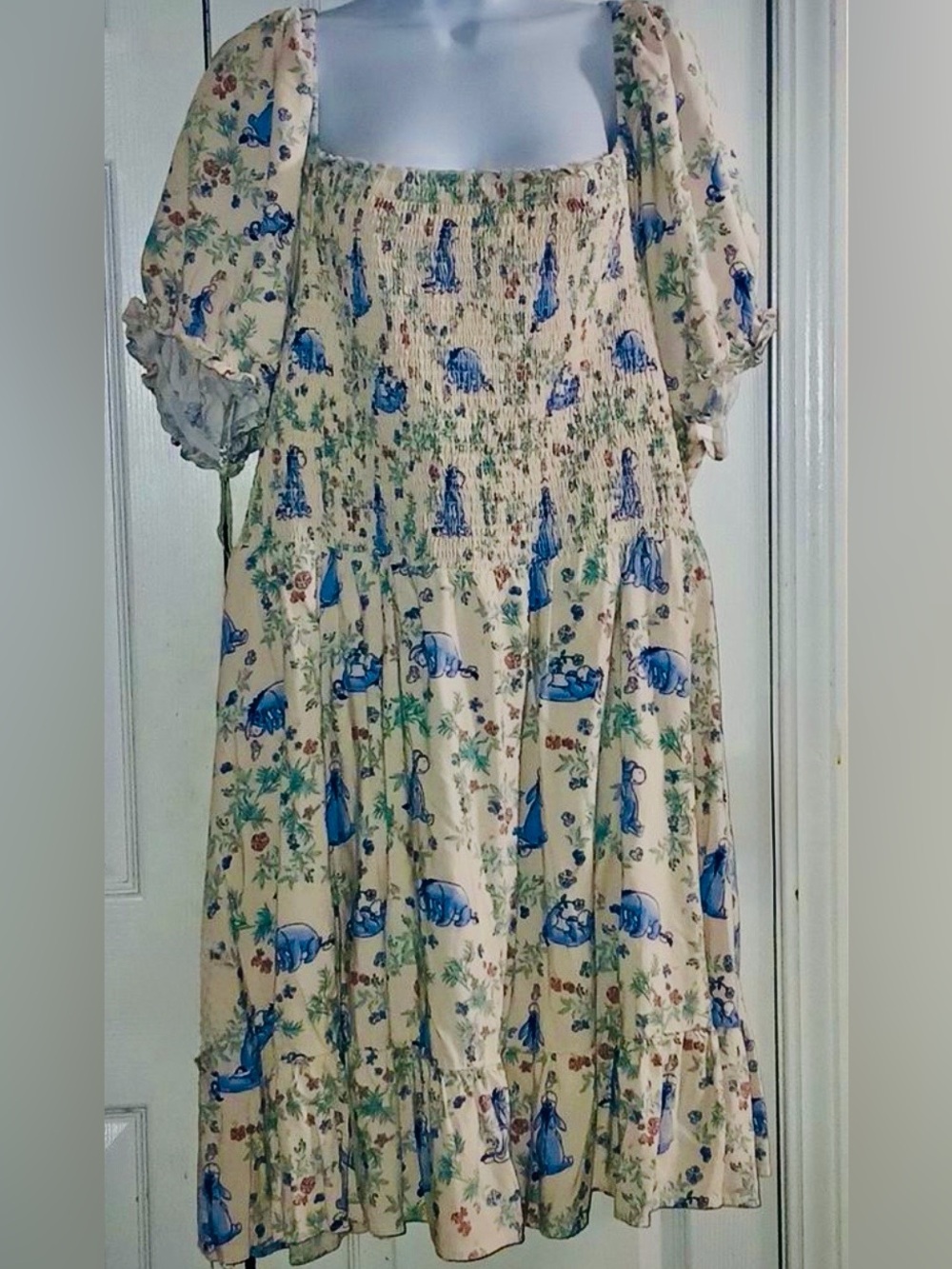 Disney Box Lunch Eeyore Floral Smock Dress hidden pockets Sz 4 (4x 24/26) EUC